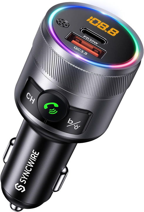 SYNCWIRE Bluetooth 5.3 FM Transmitter for Car, 48W PD & QC 3.0 Fast Charging Car Charger, Wireless FM Radio Adapter
