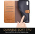 SUANPOT RFID Leather Wallet Case for iPhone X/XS 5.8" - Shockproof Flip Folio Cover, Card Holder, Light Brown