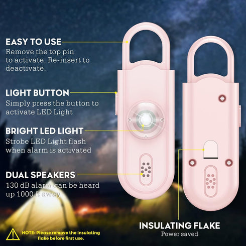 Personal Safety Alarm Keychain for Women 2PCS - 130 dB Loud Defense Siren with LED Strobe Light for Emergency Call