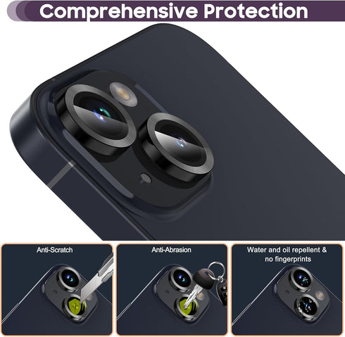 Suoman Camera Lens Protector for iPhone 14/14 Plus, Premium Tempered Glass & Metal, Black, 6.1"/6.7" Models.