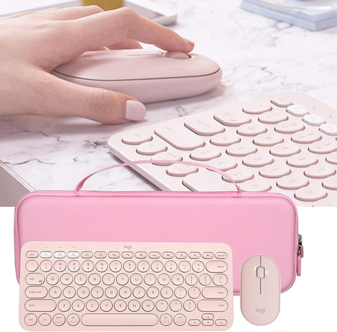 Aproca Pink Hard Travel Storage Case for Logitech K380 Multi-Device Bluetooth Keyboard and Pebble M350 Mouse