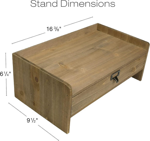 Excello Global Products Wooden Monitor Stand with Drawer for Desktop Organization of Notebooks, Pens, and Office