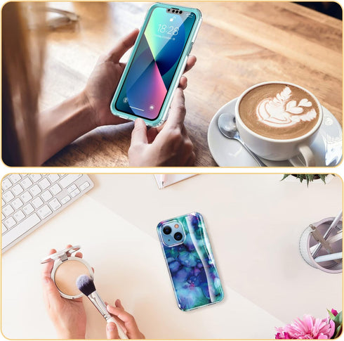 Esdot Rugged Case for iPhone 13 with Built-in Screen Protector, Fashionable Designs for Women (Opal Purple)