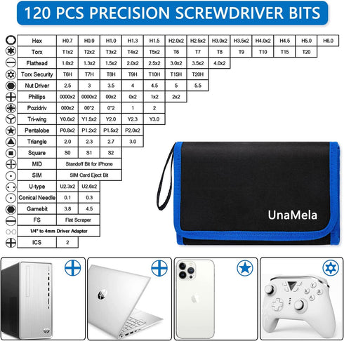 Precision Screwdriver Set, Unamela 139 in 1 Computer Repair Tool Kit, Magnetic Screwdriver Kit with 120 Bits Compatible for PC Building, Laptop, MacBook, Tablet, iPhone, PS4, Xbox, Game Console by UnaMela
