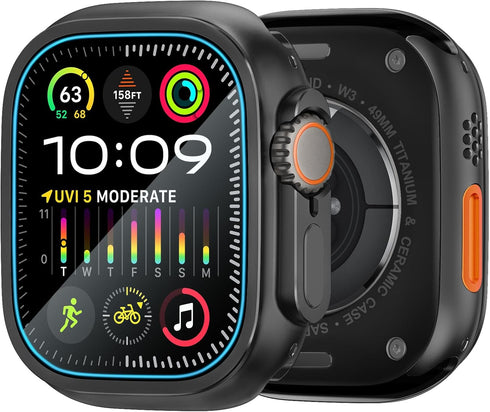 amBand Metal Case for Apple Watch Ultra 2/49mm: Rugged Bumper, 9H Tempered Glass, Ceramic-Like Back, Waterproof, Matte