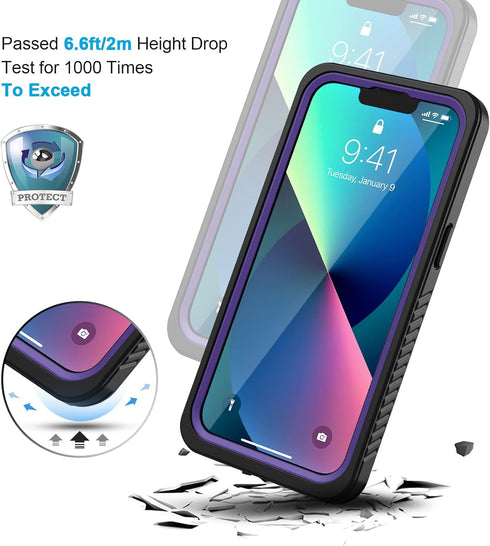 Lanhiem iPhone 13 Case, IP68 Waterproof Dustproof Shockproof with Built-in Screen Protector, 6.1 inch - Purple