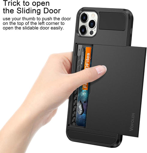 Vofolen iPhone 12 Pro Max Case, 5G Wallet Cover, Credit Card Holder, Anti-Scratch Dual Layer Bumper