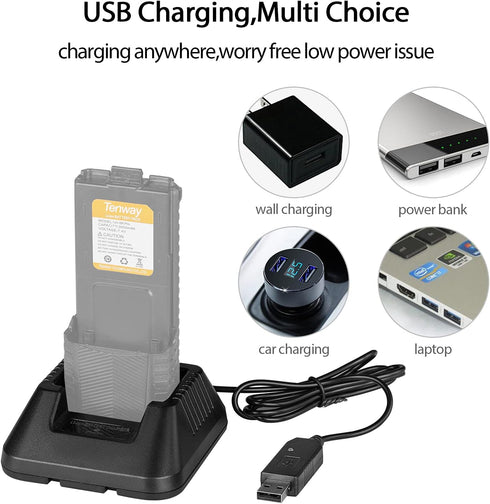 UV-5R BF-F8H Charger, More USB Cable Charger with Indicator Light for Two Way Radio UV-5R Series DM-5R by Tenway