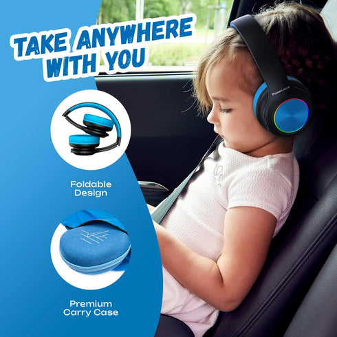 PowerLocus PLED Kids Bluetooth Headphones, Wireless Headphones with LED Lights, 74/85/94dB Safe Volume, Micro SD, AUX