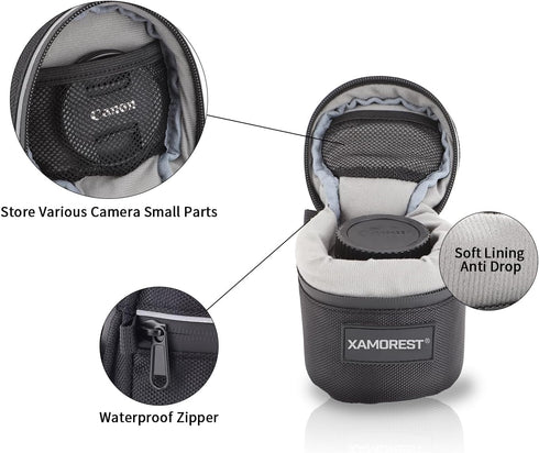 Camera Lens Bag Compatible with Canon EF 24mm f/2.8, EF 50mm f/1.8, Nikon 35mm f/1.8G, and Other Lenses Below 3.15"