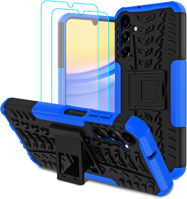 Military Grade Shockproof Bumper Cover for Samsung Galaxy A15 5G with 2 Pack Screen Protector, Blue