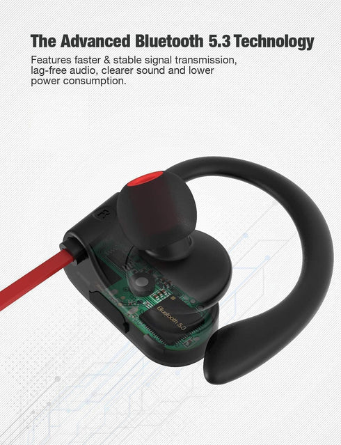 Otium Bluetooth Headphones - Wireless Earbuds IPX7 Waterproof Sports Earphones with Mic, 15 Hour Battery