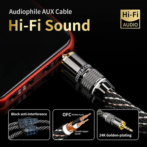 3.28ft 3.5mm,15 AWG,4N Stereo(3.28ft/1m) Audiophile HiFi Audio RCA Cables-RCA to OFC Core,Gold-Plated Plug,with Nylon
