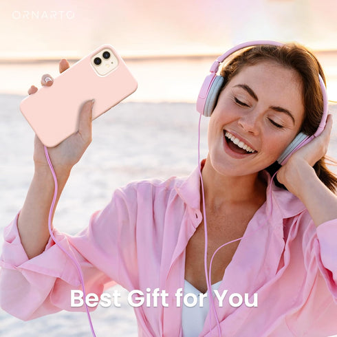 ORNARTO Slim Liquid Silicone Case for iPhone 12 & 12 Pro, 6.1" Full Coverage Soft Gel Rubber - Pink