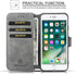 UEEBAI Luxury PU Leather Wallet Flip Cover Case for iPhone SE 2022/7/8/SE 2020 - Grey, Magnetic Stand Folio Protection