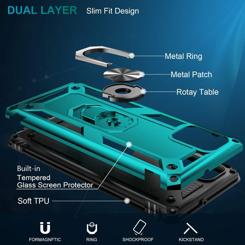 LUMARKE Galaxy A51 4G Case with Screen Protector, Military Grade Protective Phone Cover with Magnetic Ring Kickstand,