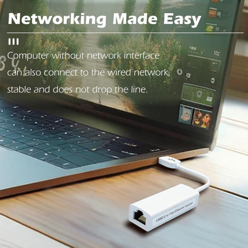 USB Ethernet Network Adapter, Compatible with Laptops and USB 2.0 Devices, for Windows 7 to 11, Vista, All Mac OS X
