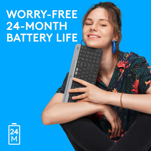 Logitech K585 Multi-Device Slim Wireless Keyboard with Built-in Cradle for Laptop, Tablet, Desktop, Smartphone