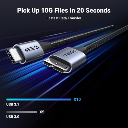 UGREEN 10 Gbps Micro B to USB C Hard Drive Cables, 6.6FT USB C to Micro B, External Hard Drive Cable for Macbook