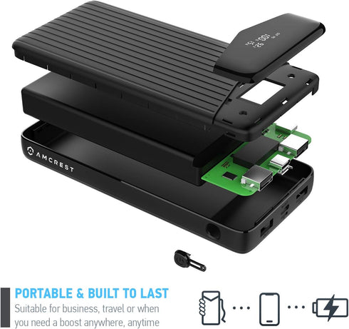 Amcrest 26800mAh USB C Power Bank, Portable Charger with Fast Charging 22W PD 3.0, Type C Battery Bank with LED Display