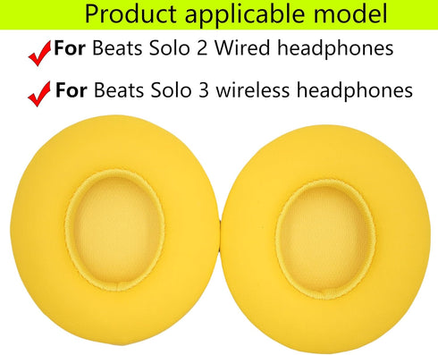 Replacement Ear Pads Compatible with Beats Solo 2.0 Solo 3.0 Wireless Headphones Soft Comfort Protein Leather Memory Foam Resilient (Yellow)