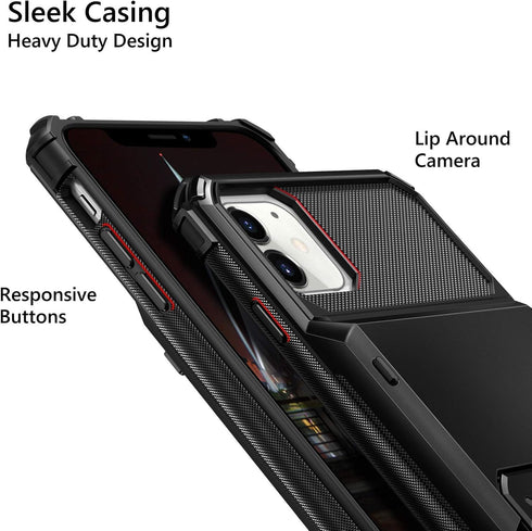 Vofolen Compatible with iPhone 12 Case, 5G Wallet with 4-Card Slot, Flip Hidden Pocket, Black