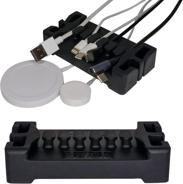 DeskBrick by CordBrick, Black Heaviest Weighted Cord Organizer for Desktop, Phone Stand & Cable Management Gift
