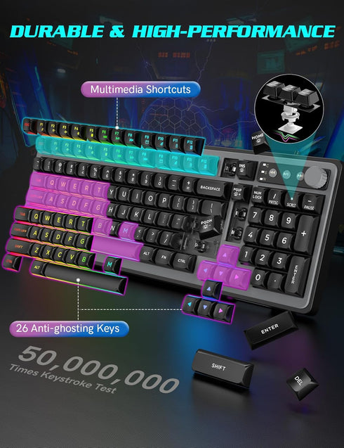 Trueque 14 26-Key Gaming Keyboard and Mouse Combo - RGB Backlit Lighting Effects, USB Wired Computer Keyboard