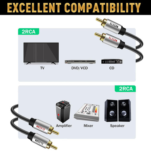 Elecan 100 Ft Premium RCA Cable (Hi-Fi Sound-16 AWG-Shielded) 2 RCA Male to 2 RCA Male, Gold Plated-Aluminum Alloy Shell