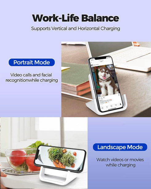 YUWISS Wireless Charger Stand, Cordless 10/7.5/5W Compatible with iPhone 14/13/12/11Pro Max/XR/XS/X/8/8Plus Galaxy