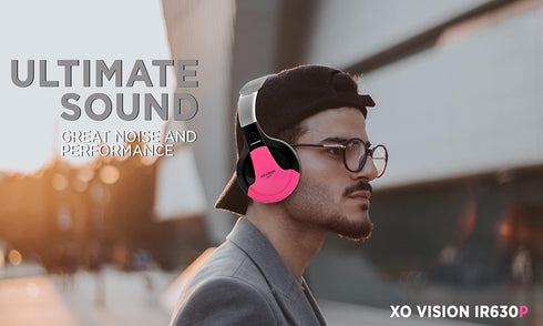 XO Vision IR630P Wireless Foldable Headphones - Pink, Bluetooth-Enabled, Lightweight, Portable for iPhone, Car, Kids