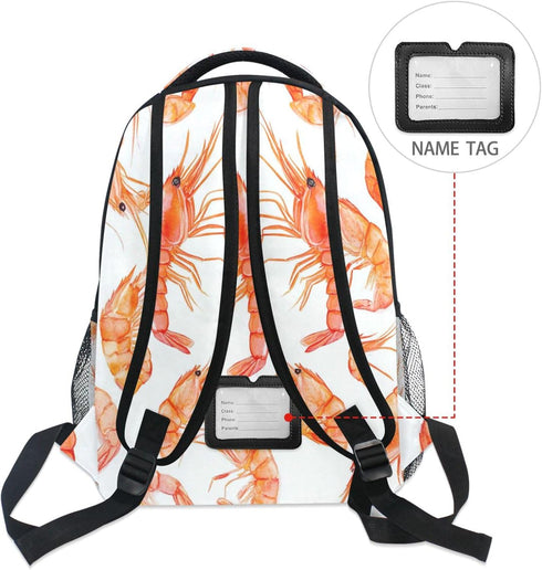 Krafig Backpacks Backpack Daypack Watercolor Shrimps Pattern Boys Girls Kids School Bookbag, School Bag Travel