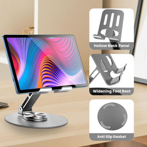 2PCS Cell Phone Stand, Multi-Angle Adjustable 360° Rotation, Non-Slip Metal Stand for iPhone & Android Smartphone