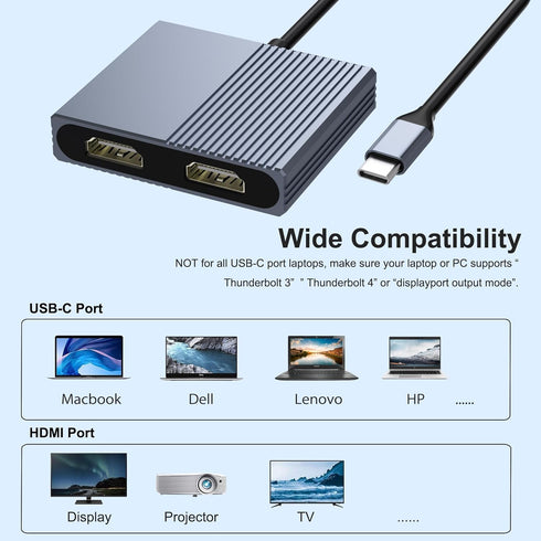 Movcle 4K 2 Docking Station Dual Monitor, USB C Docking Station, HDMI Splitter Extended Display, Dual HDMI Adapter