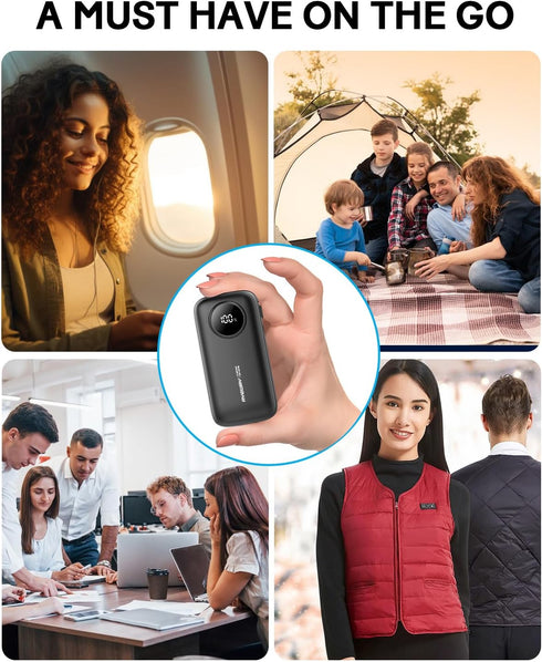 AYEWAY 10,000mAh Mini Portable Charger with Built-in Cable, USB C Fast Charging Power Bank with 4 Outputs, External