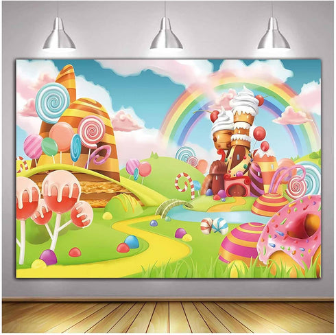 Qian Lollipop Backdrops – Cartoon Candy Photo Rainbow Studio Props for Baby Birthday Party Photography (5x3FT)