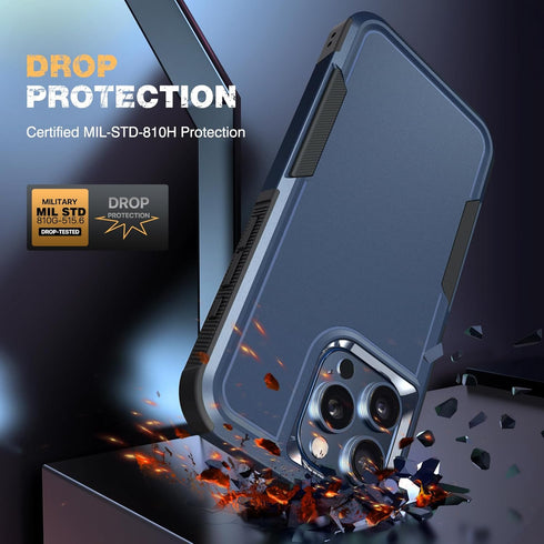 Diaclara iPhone 15 Pro Max Case - Dark Blue, Military Grade Drop Protection, Anti-Spy Privacy Screen Protector, Heavy