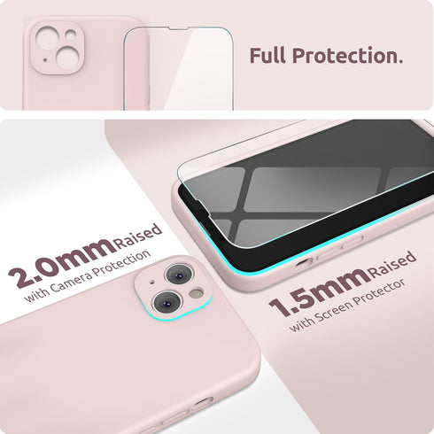 SURPHY Compatible with iPhone 13 Mini Case with Screen Protector, Liquid Silicone Phone Case 5.4 inch, Chalk Pink