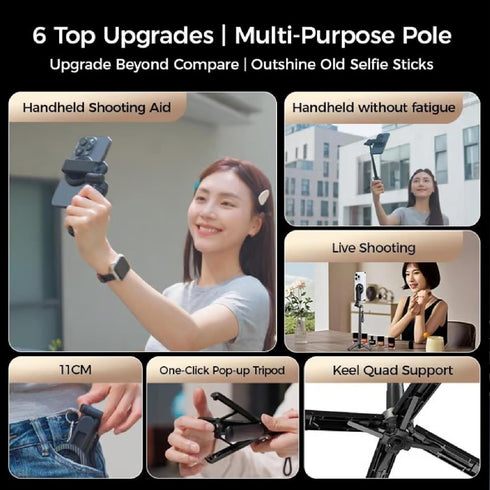 Generic 2026 5-in-1 360 25 inches (1pcs) Upgrated Magnetic Selfie Stick with Remote for Cell Phone Rotation Extendable