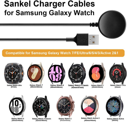2-Pack Sankel Charger Compatible with Samsung Galaxy Watch Ultra/8/8 Classic/7/6/6 Classic/5/5 Pro/4/4 Classic/3/Active