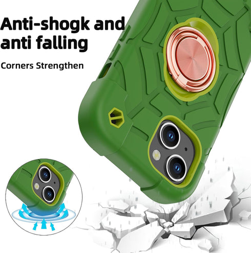 KCJ iPhone 15 Case (6.1") - Avocado, Soft Silicone + Hard PC, Full Body Protection, Includes 2 Screen Protectors & Ring