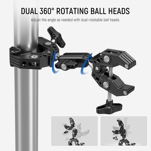 NEEWER Double Super Clamp Camera Mount with Magic Arm, Cold Shoes for Photography Reflector, Light Stand, and