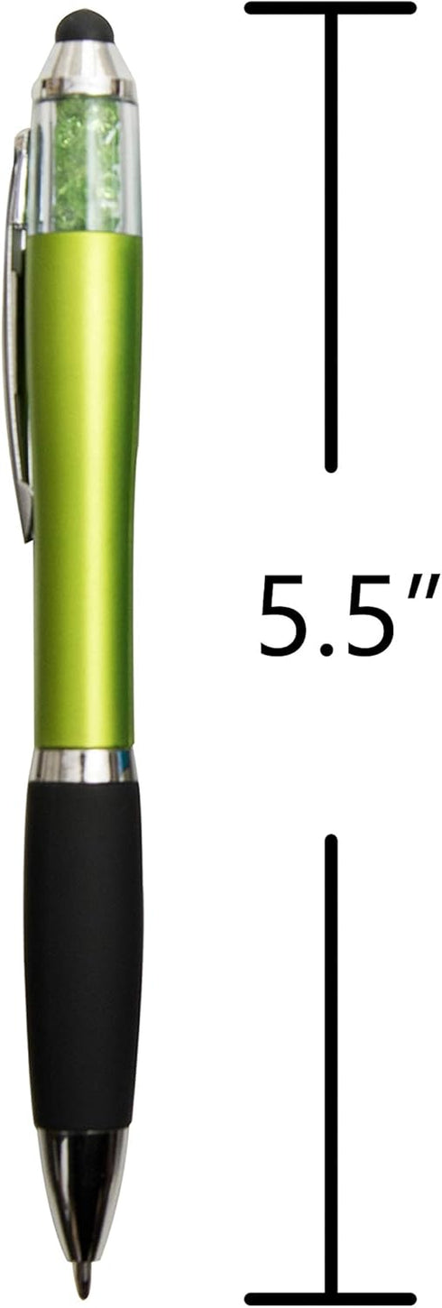 Medium Point Stylus Pens with Crystals, 5 Count + 3 Refills, Black Ink, Comfort Grip for Women and Kids
