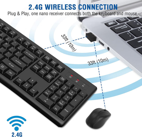 EDJO Wireless Keyboard and Mouse Combo, Full-Sized 2.4GHz USB Computer Wireless Keyboard and Optical Mouse for Windows,