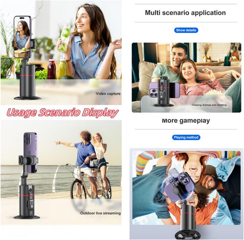 Auto Face Tracking Tripod Remote Control, Smart Tracking Phone Holder, 360° Rotation for Live Streaming, Chat, Meeting