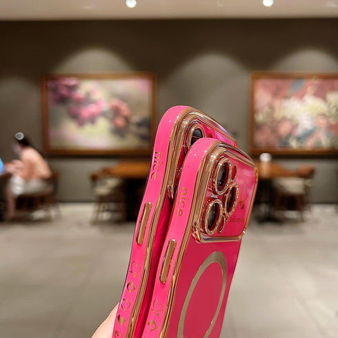 for iPhone 14 Pro Max Case Magnetic, Soft Cute Wave Frame Curly Shape Love Heart Luxury Plating Compatible with MagSafe