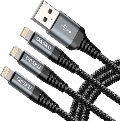 Lightning Cable 6 FT 3Pack, 6 Foot Certified iPhone Charger Braided Black USB Charging Cord for iPhone 14/13/12/11