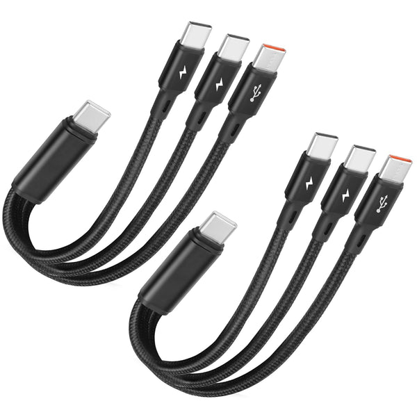 GELRHONR USB C Splitter Cable, 3 in 1 Nylon Braided Charging Cord USB C Male to 3 Type-C Male, 5A Fast Charging (2Pack
