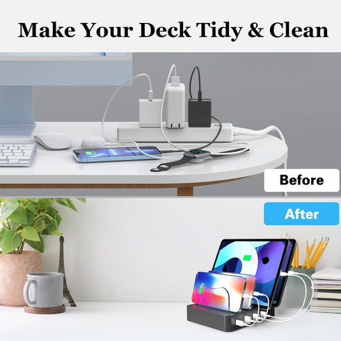 USB Charging Station - 4-Port Fast Charging Dock for Multiple Devices - Smart Charging Station