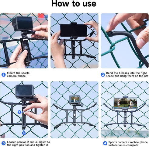 TELESIN Mevo Start Camera Fence Phone Mount, Chain Link Video Recording Accessories, Backstop Lynkspyder Clamp for